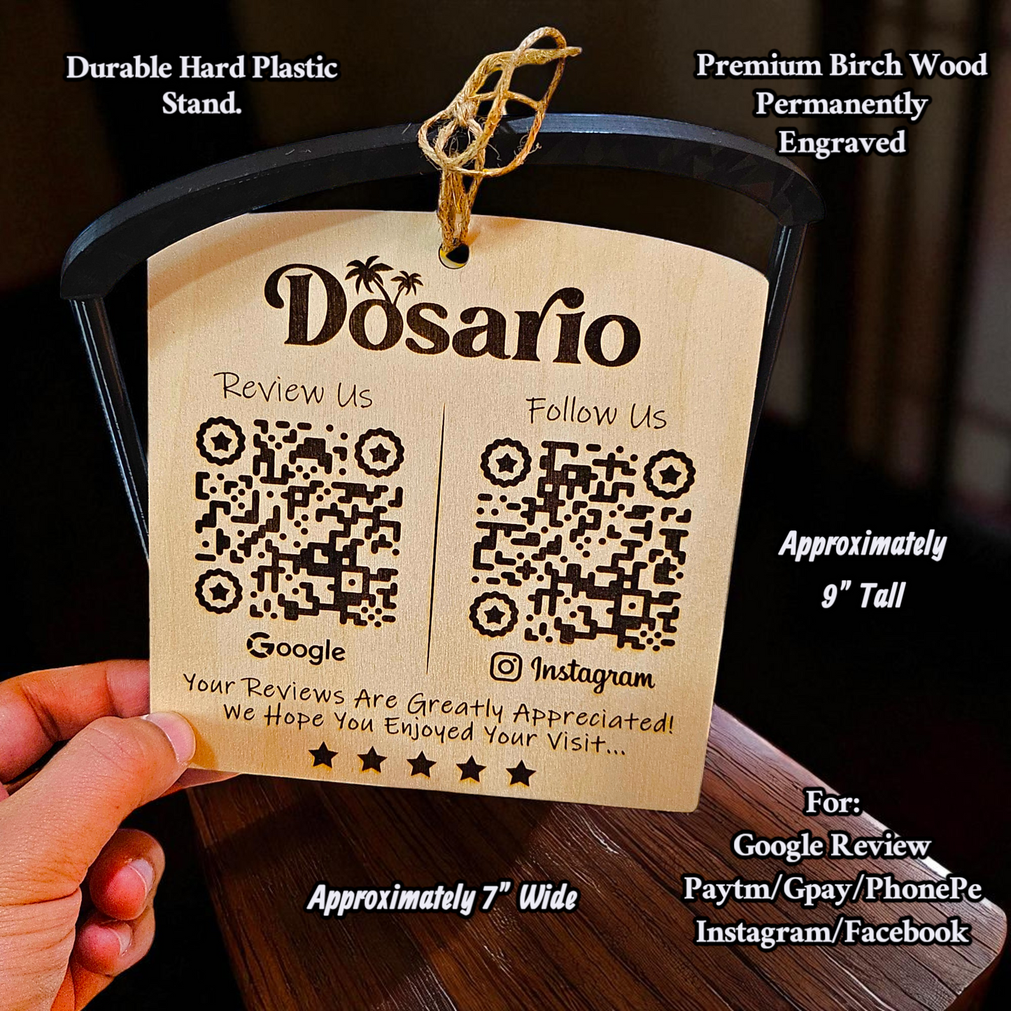 Custom Wooden QR Code Stand - Personalized Display for Reviews, Payments, Menus & More Sentosa Color Lab
