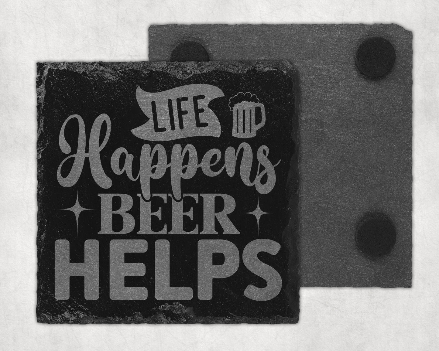 Bar Slate Coaster - Life Happens Beer Helps (Set of 4) (E29) Shop Sentosa
