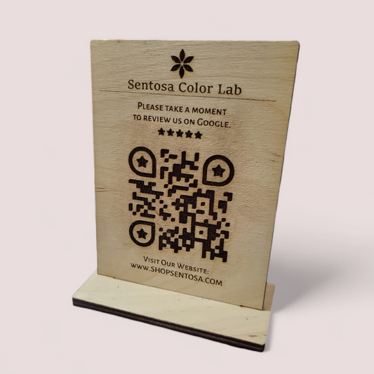 Elegant Custom Wooden QR Code with Stand - Personalized Sentosa Color Lab