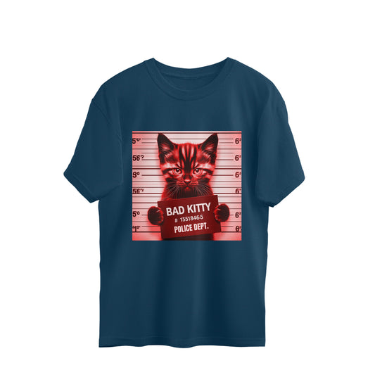 Bad Kitty Oversized T-Shirt Navy Blue Printrove