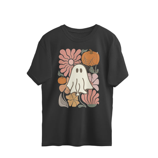 Boho Floral Ghost Oversized T-Shirt Black Printrove
