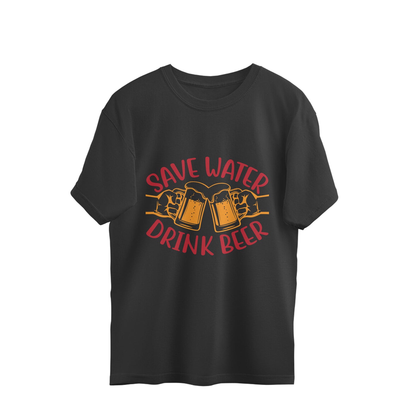Save Water Drink Beer Oversized T-Shirt Black Printrove