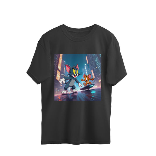 Modern Day Tom & Jerry Oversized T-Shirt Black Printrove