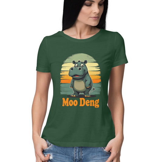 Moo Deng Women's T-Shirt Olive Green Printrove