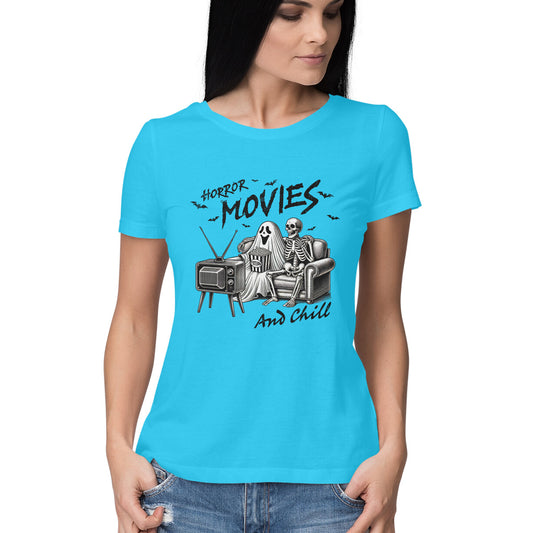 Horror Movies & Chill Women's T-Shirt Sky Blue Printrove