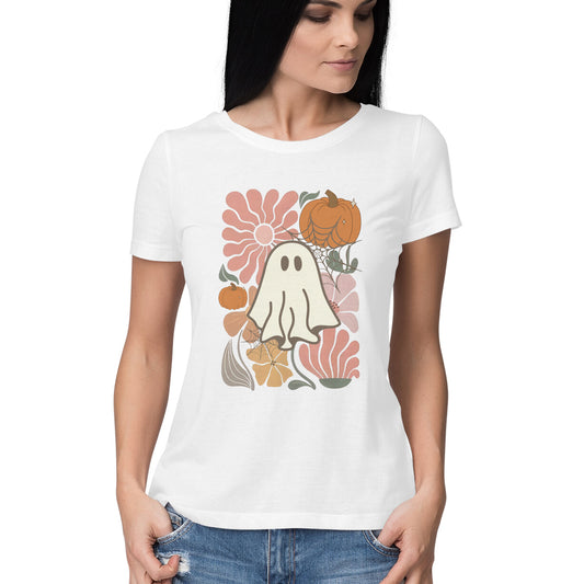 Boho Floral Ghost Women's T-Shirt White Printrove
