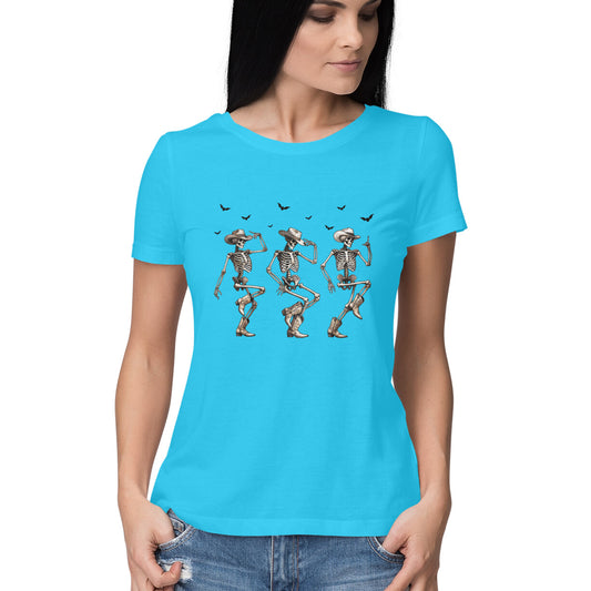 Cowboy Skeletons Dance Women's T-Shirt Sky Blue Printrove