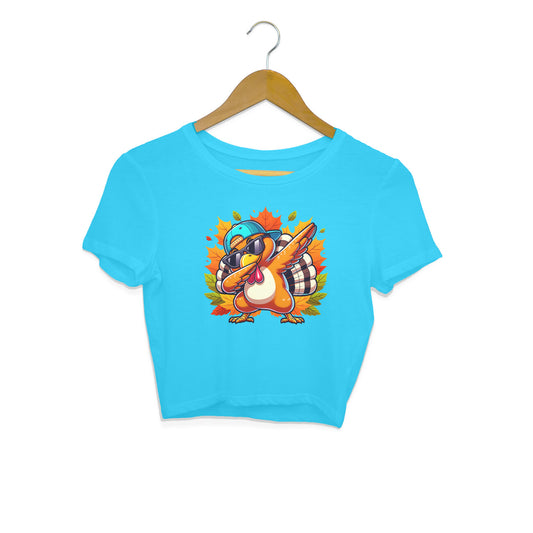 Dabbing Turkey Crop Top Sky Blue Printrove