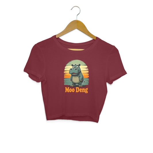 Moo Deng Crop Top Maroon Printrove