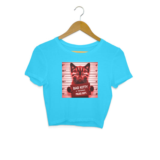 Bad Kitty Crop Top Sky Blue Printrove