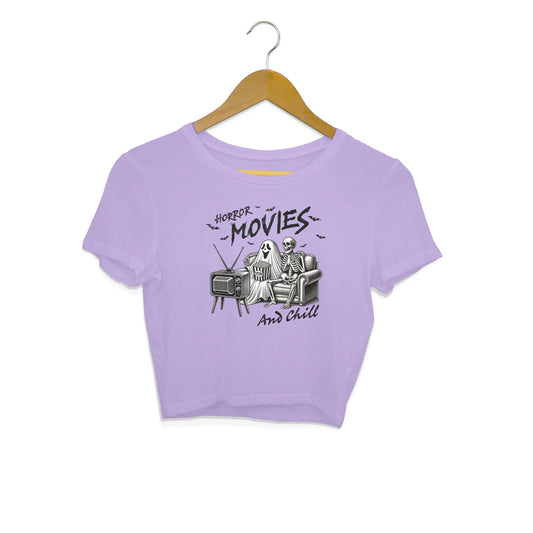 Horror Movies & Chill Crop Top Iris Lavender Printrove