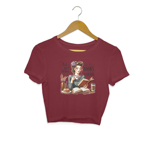 Books & Coffee Crop Top Maroon Printrove