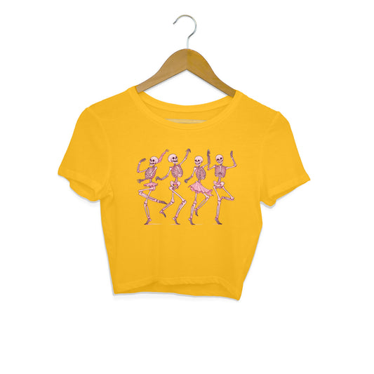 Pink Dancing Skeletons Crop Top Golden Yellow Printrove