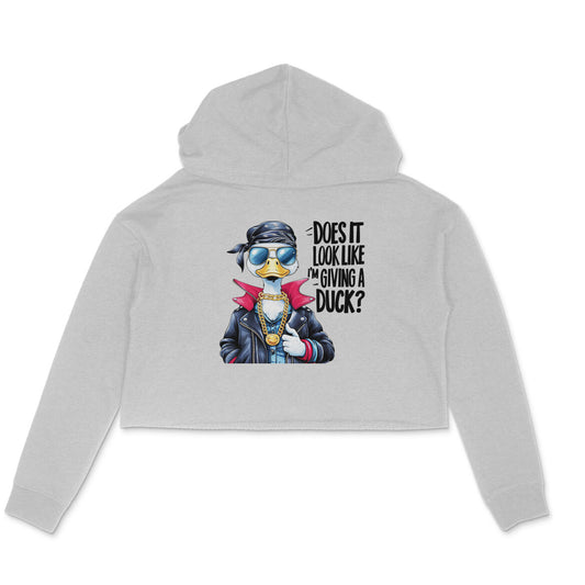 Giving A Duck Crop Hoodie Melange Grey Printrove