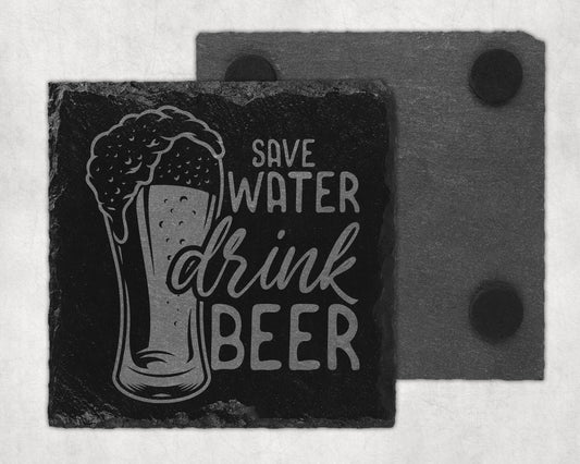 Bar Slate Coaster - Save Water Drink Beer (Set of 4) (E130) Shop Sentosa