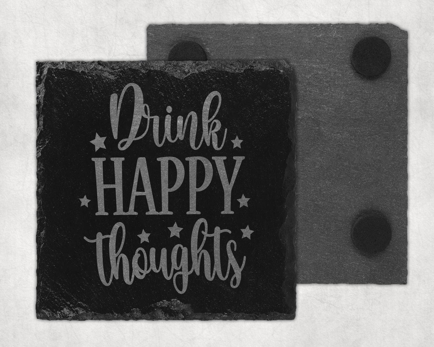 Bar Slate Coaster - Drink Happy Thoughts (Set of 4) (E134) Shop Sentosa