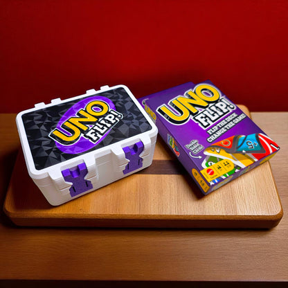 UNO Flip Card Deck Storage Case with Secure Snap Locks & Tray Flip Single Deck Storage Box + Original UNO Flip Card Deck Sentosa Color Lab