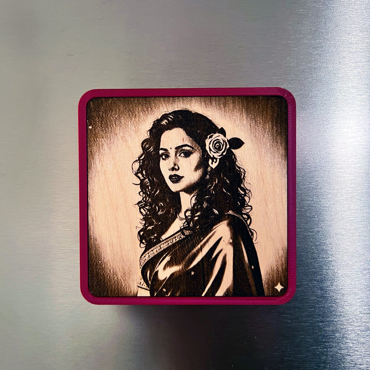 4-inch Wooden Photo Engraved Fridge Magnet with Custom Color Case - Personalized Gift Sentosa Color Lab