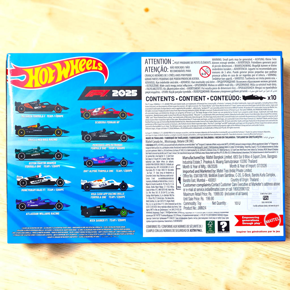 Hot Wheels - Formula 1 - Pack of 10 - 2025 Edition - All 10 F1 Teams Mattel
