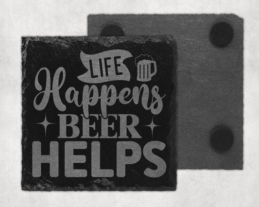 Bar Slate Coaster - Life Happens Beer Helps (Set of 4) (E29) Shop Sentosa