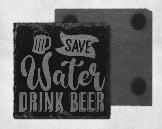 Bar Slate Coaster - Save Water Drink Beer (Set of 4) (E44) Shop Sentosa