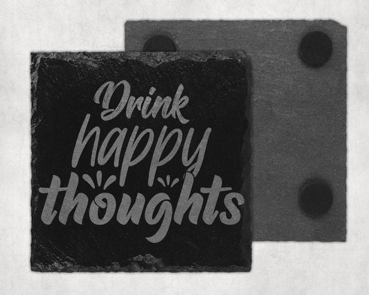 Bar Slate Coaster - Drink Happy Thoughts (Set of 4) (E47) Shop Sentosa