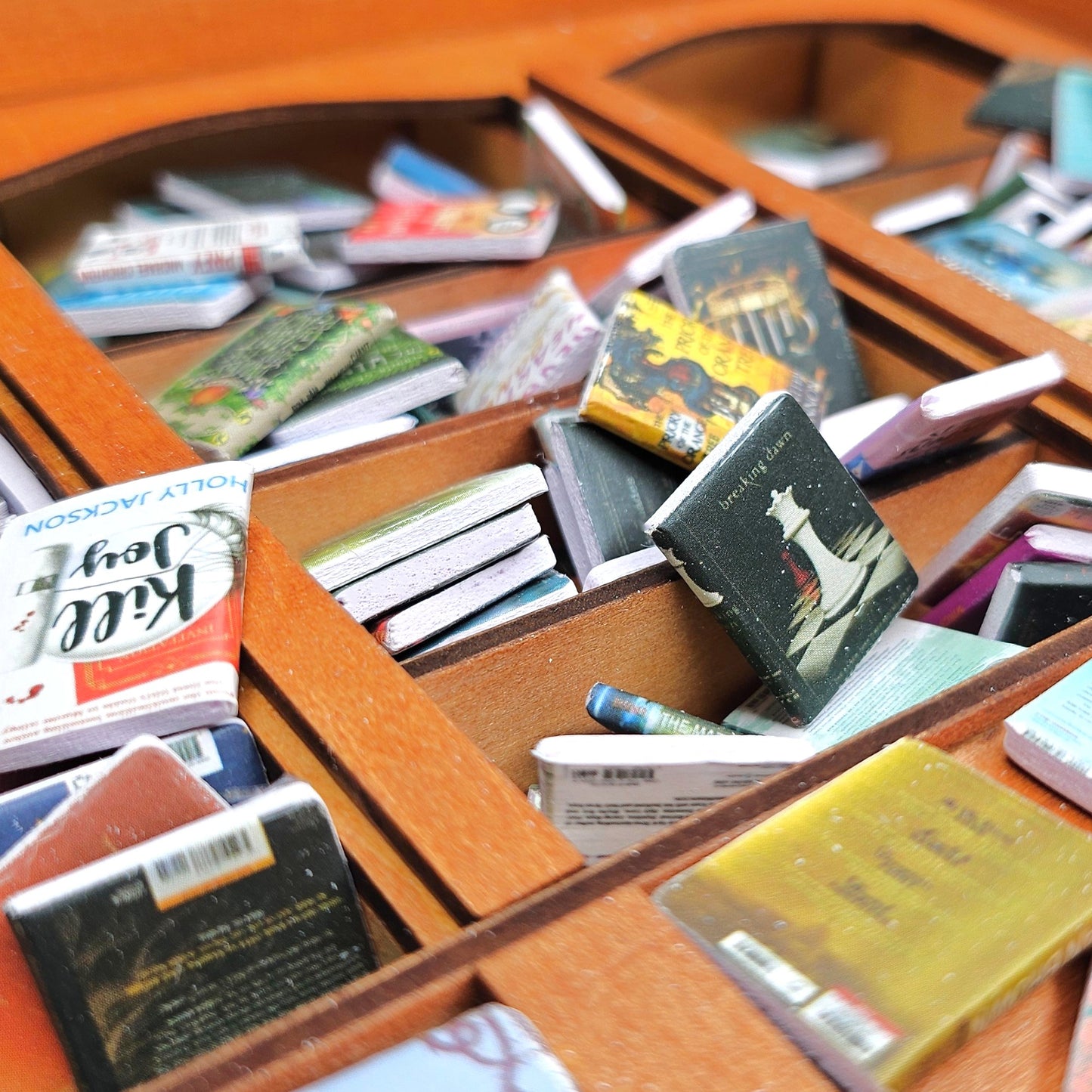 Anxiety Bookshelf with 200 Tiny Books Wooden Mini Library & Stress Relief Ornament Sentosa Color Lab