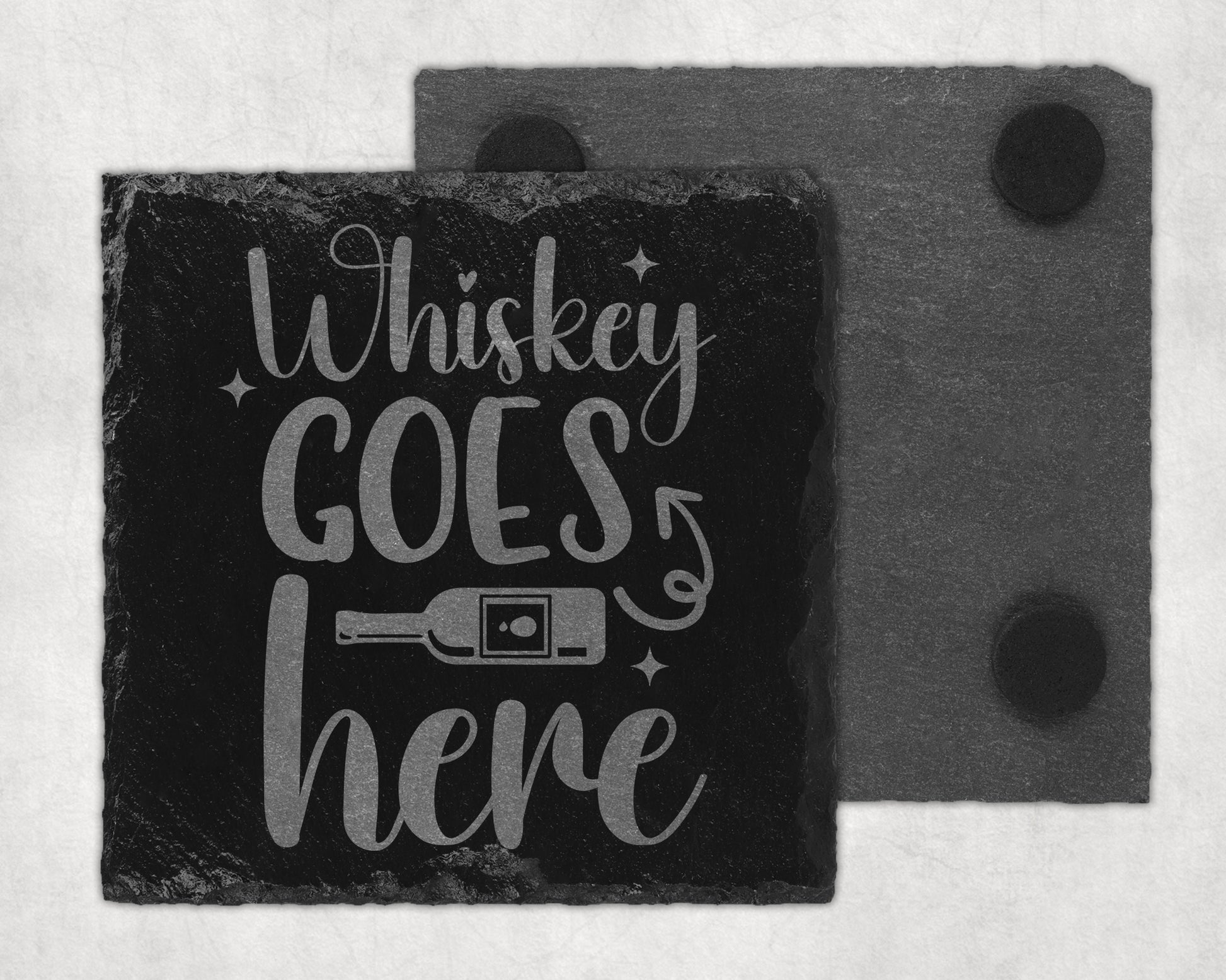 Bar Slate Coasters - Whiskey Goes Here (Set of 4) (E59) Shop Sentosa