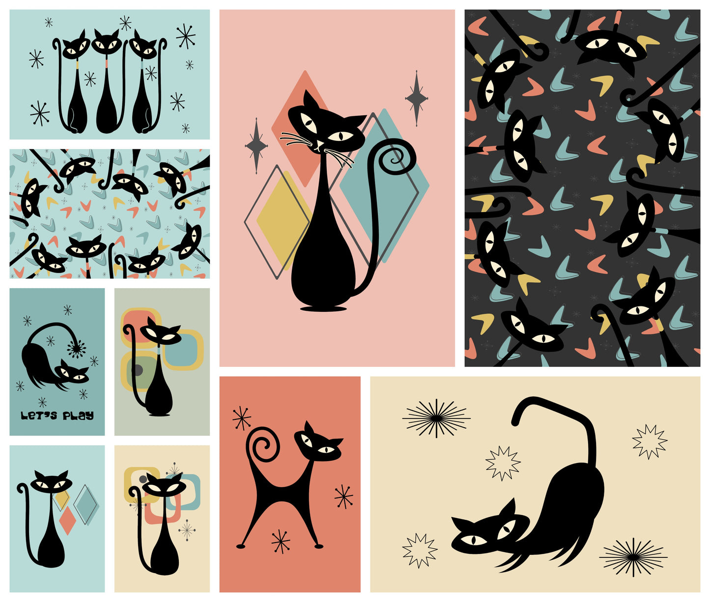 Atomic Cat Mid Century Posters (Set of 10) Shop Sentosa