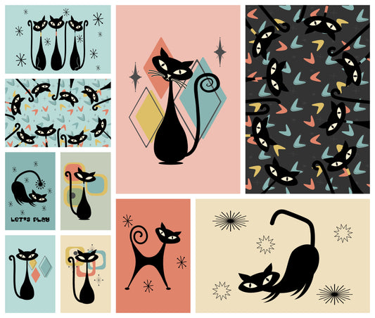 Atomic Cat Mid Century Posters (Set of 10) Shop Sentosa