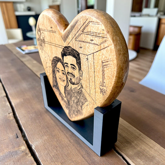 Custom Photo Engraved Wooden Heart with Stand: Personalized Wood Keepsake Gift Sentosa