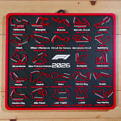 Formula 1 2026 Race Calendar Track Display with Racing Line - Complete F1 Season Schedule Board - Wall Decor or Tabletop Stand Sentosa