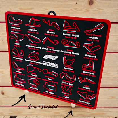 Formula 1 2026 Race Calendar Track Display with Racing Line - Complete F1 Season Schedule Board - Wall Decor or Tabletop Stand Sentosa