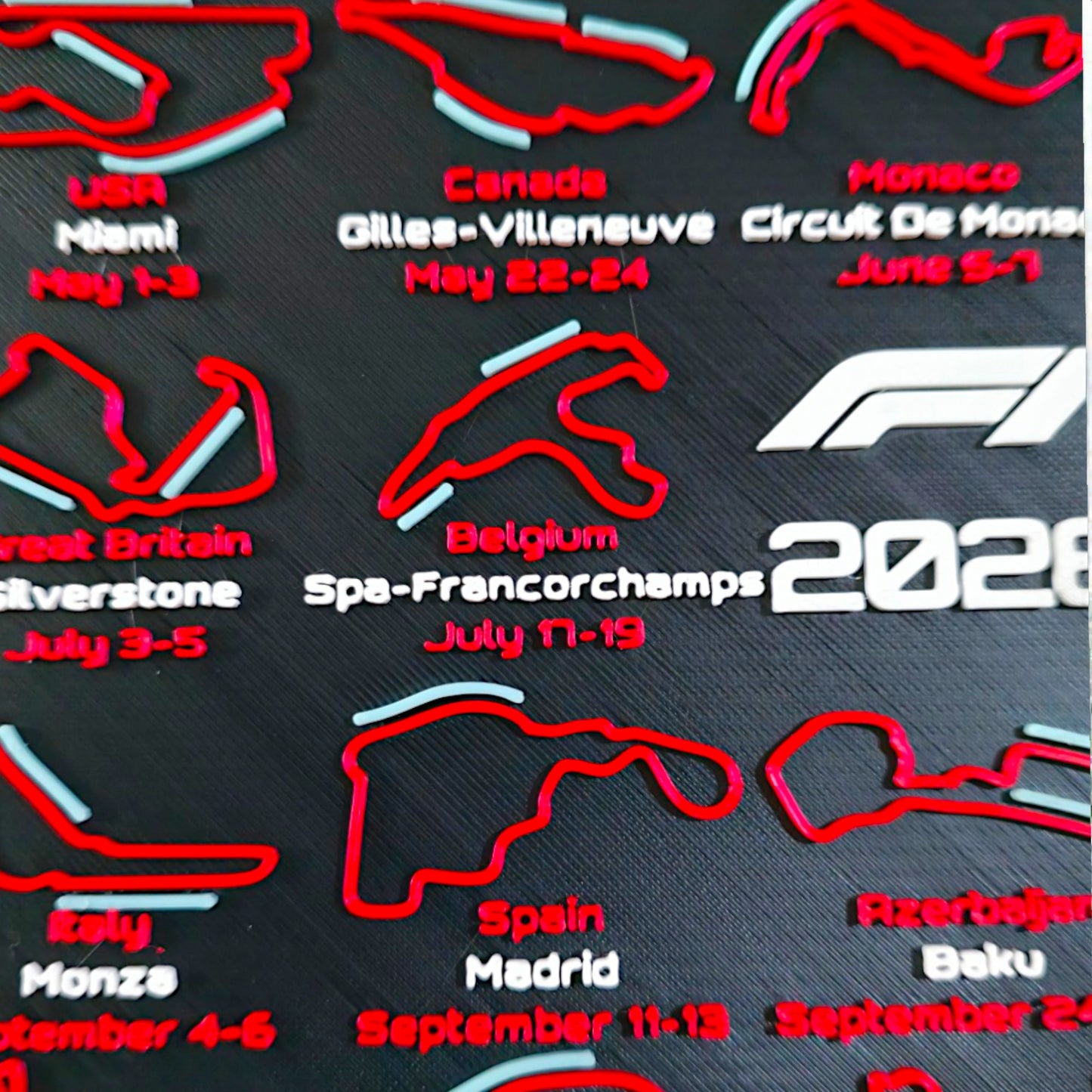 Formula 1 2026 Race Calendar Track Display with Racing Line - Complete F1 Season Schedule Board - Wall Decor or Tabletop Stand Sentosa