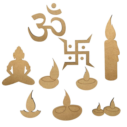 DIY Diwali Craft Decoration - Pine MDF Cut Outs, Set of 10. Shop Sentosa