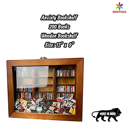 Anxiety Bookshelf with 200 Tiny Books Wooden Mini Library & Stress Relief Ornament Sentosa Color Lab