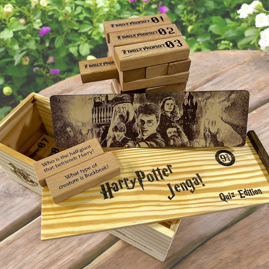 The Harry Potter Jenga Edition - 48 Blocks with Magical Questions for Fans, Wooden Box Storage, Movie Trivia Questions Sentosa