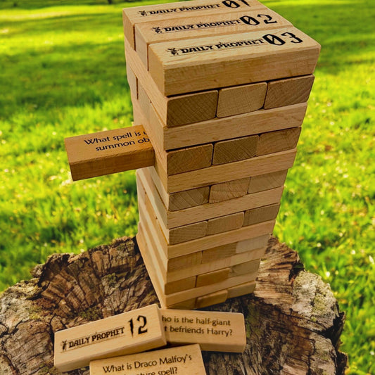 The Harry Potter Jenga Edition - 48 Blocks with Magical Questions for Fans, Wooden Box Storage, Movie Trivia Questions Sentosa