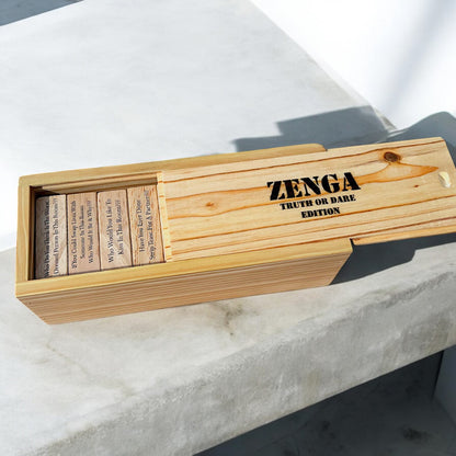 Zenga Truth & Dare Edition: Tower Stacking Jenga Blocks Game For Couples & Friends - 48 Blocks & Wooden Storage Box Sentosa