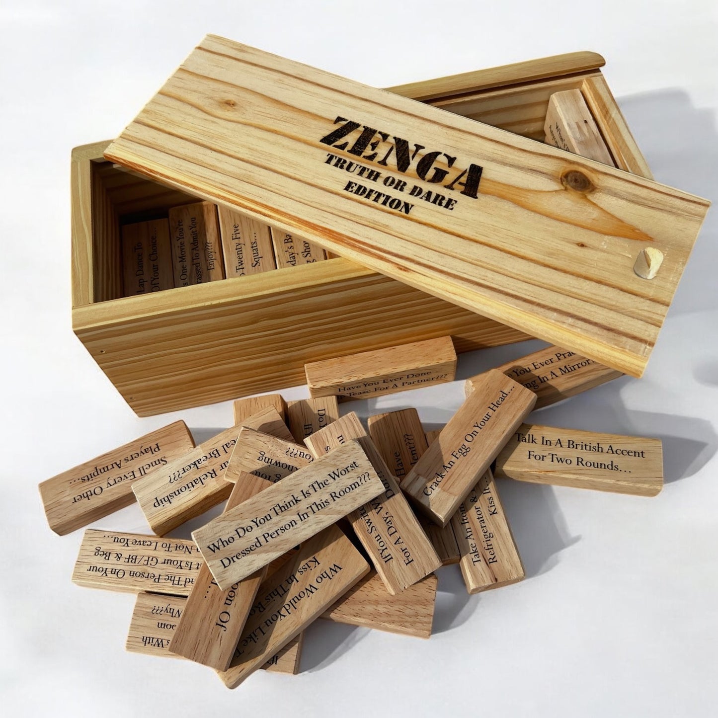 Zenga Truth & Dare Edition: Tower Stacking Jenga Blocks Game For Couples & Friends - 48 Blocks & Wooden Storage Box Sentosa