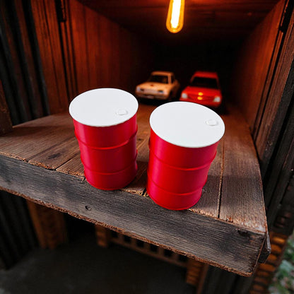 Miniature Oil Barrel Drum (50 mm Height) - Red Barrel with White Top for Dioramas, Garage Displays & Scale Models Sentosa