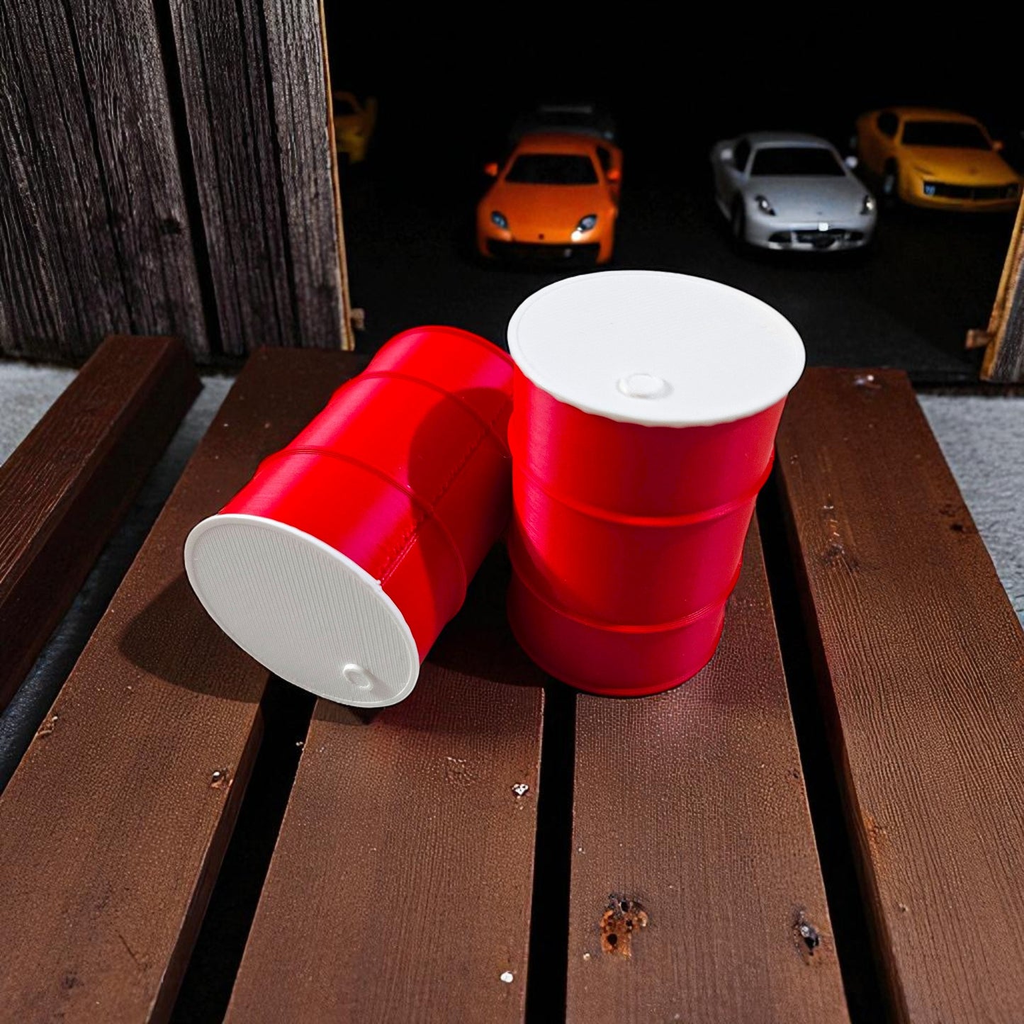 Miniature Oil Barrel Drum (50 mm Height) - Red Barrel with White Top for Dioramas, Garage Displays & Scale Models Sentosa