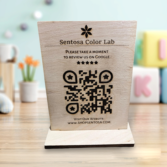 Elegant Custom Wooden QR Code with Stand - Personalized Sentosa Color Lab