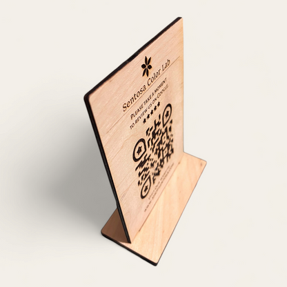 Elegant Custom Wooden QR Code with Stand - Personalized Birch Wood Sentosa Color Lab