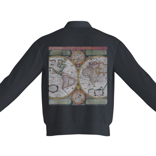 Old World Maps Bomber Jacket Black Printrove