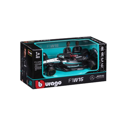 Bburago Race Mercedes F1 W15 E-Performance #63 George Russell - 1:43 Scale Official Licensed Model (with Display Case & Stand) 18-38208R Bburago