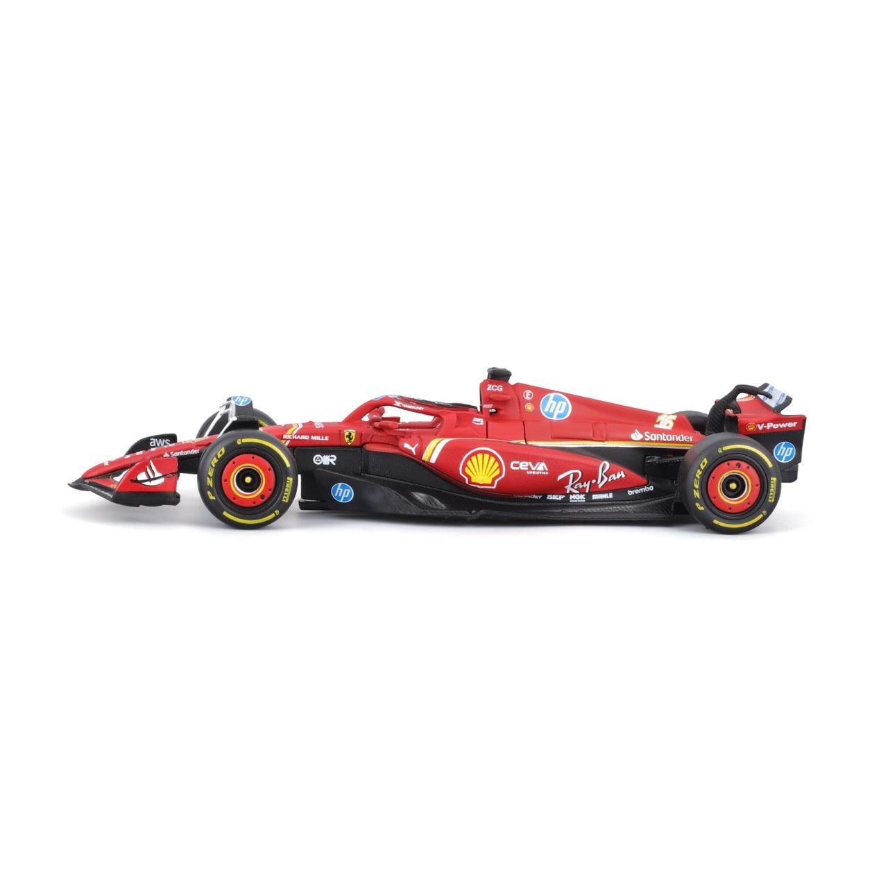 Bburago Formula 1 Racing - Ferrari SF-24 #16 Charles Leclerc - 1:43 Scale Official Licensed Model (with Display Case & Stand) 18-36844L Bburago