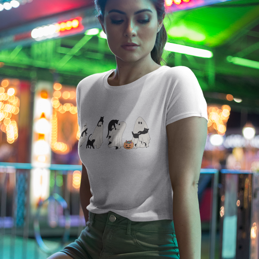 Halloween Cat Ghost Crop Top Printrove