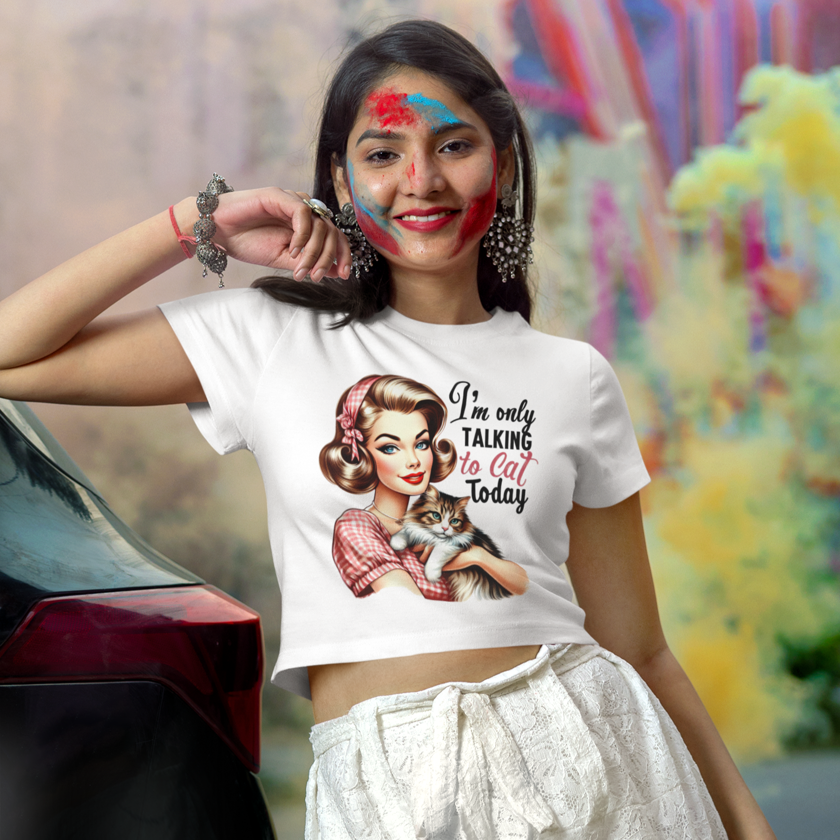 I'm Only Talking To Cat Crop Top Printrove