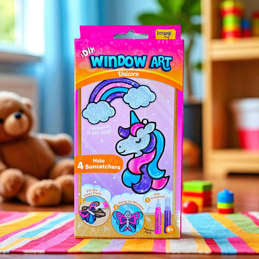 DIY Space Glass Painting Kit for Kids – Window Art Craft Set with Suncatchers, Glass Paint Tubes, Stickers & Acetate Sheet Unicorn Set Shop Sentosa